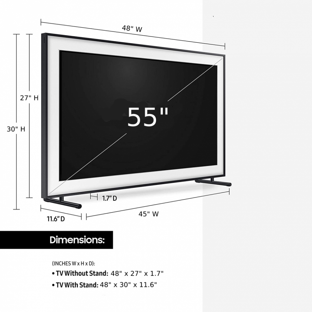 Wat zijn de afmetingen van 55 inch TV?